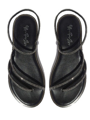 Open image in slideshow, Black Crystal-embellished Leather Sandals
