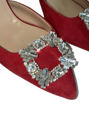Crystal Mules Red Suede 50 mm