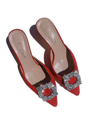 Open image in slideshow, Crystal Mules Red Suede 50 mm

